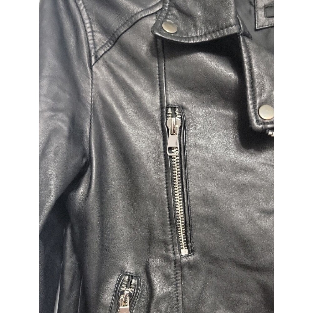 Zara Bikercore Super Soft Genuine Black Leather Biker Jacket with Zip Details - Picture 5 of 16